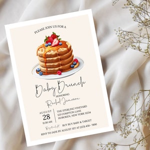 Baby Brunch Baby Shower Invitation, Gender Neutral, Berries and Waffles, Brunch Baby Shower Invite, Baby Sprinkle, Editable Template
