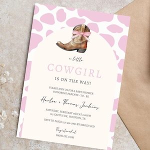 Cowgirl Baby Shower Invitation, Western Baby Shower, A Little Cowgirl is on the Way, Wild West Baby Shower Invite, Editable Canva Template
