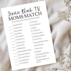 Tarjeta de baby shower de mamás negras icónicas de la televisión: Une a la mamá de la televisión con su programa, Maternidad negra, Juego de parejas, Mamá negra, Descarga instantánea