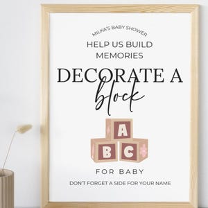 Decorate a Block Baby Shower Activity, Decorate Baby&#39;s First ABC Blocks, Baby Shower Keepsake, Baby ABC Blocks, Editable Canva Template