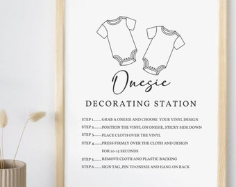 Onesie Station Instructions Baby Shower Sign, Decorate a Onesie Station, Heat Press and Vinyl, Onesie Decorating, Editable Canva Template