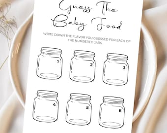 Guess The Baby Food Baby Shower Game, Taste the Baby Food, Minimalist Baby Shower Guessing Game, Jars of Baby Food Game Instant Download