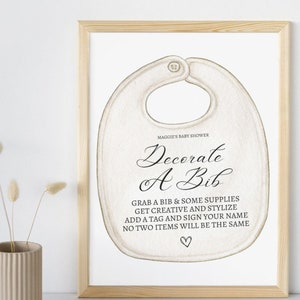 Décoration d'une enseigne pour baby shower, enseigne d'activité baby shower, création d'une enseigne pour baby shower, station de décoration de bavoir pour bébé, modèle de toile éditable