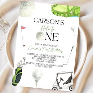 Golf First Birthday Invitation, Hole in One Birthday Digital Invitation, Boy Golf 1st Birthday, Golf Par-tee, Editable Invitation Template
