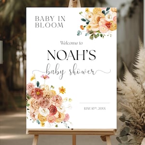 Baby In Bloom Sign, Baby Shower Welcome Sign, Baby in Bloom Baby Shower, Welcome Sign Printable, Floral Baby Shower Editable Canva Template