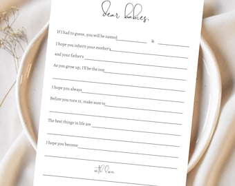 Twin Baby Shower Activity, Dear Babies, Letter To Baby Editable Canva Template ( Digital Download )