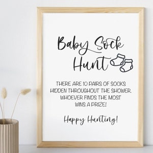 Baby Sock Hunt Baby Shower Game Sign, Find the Baby Socks Baby Shower Game, Hunting For Baby Socks, Hidden Baby Socks Game, Instant Download