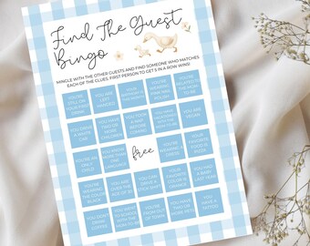 Find The Guest Bingo Game, Baby Boy Silly Goose Baby Shower Games, Canva Template