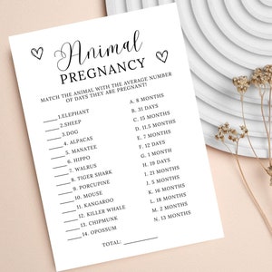 Dierlijke zwangerschapswedstrijd babyshowerspel, dierenzwangerschapsspel, babyshower-matchingspel, minimalistisch genderneutraal bewerkbare canva-sjabloon