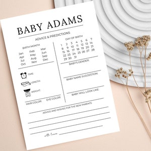 Personalisierte Babyvorhersagen und Ratschläge, Babyparty, Baby-Vermutungen, Ratschläge für die neuen Eltern, Wörter der Weisheit bearbeitbare Canva-Vorlage