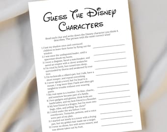 Juegos imprimibles para baby shower, juego de adivinar personajes, plantilla editable de Canva (descarga digital)