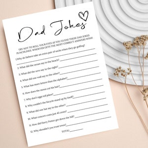 Dad Jokes Baby Shower Game, Dad Joke Punchlines, Dad Jokes Shower Game Trivia, Baby Shower Games, Minimalist Game Cards, Canva Template