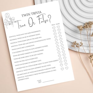 Twin True Or False Baby Shower Game, Baby Shower Games Printable, Oh Baby True or False, Baby Trivia Game, Twin Trivia Editable Template