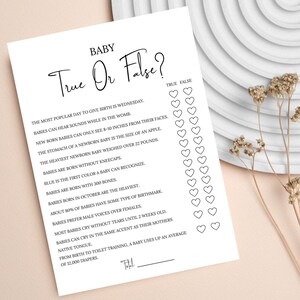 True Or False Baby Shower Game, Baby Shower Games Printable, Oh Baby True or False, Baby Trivia Game, Editable Canva Template