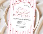 Berry First Birthday Invitation, Coquette Strawberry Invite, Editable Canva Template ( Digital Download )