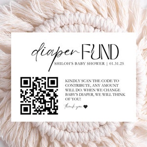 Carte de baby shower de fonds de couches, fonds de collection pour les couches, carte de fonds de couches avec codes QR, dons pour les couches, modèle numérique modifiable