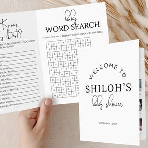 Custom Baby Shower Games Booklet, Build Your Own Printable Games Booklet, Minimalist Baby Shower Game Pamphlet, Editable Canva Template