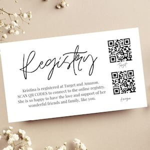 Babyparty-Registraturkarte mit QR-Codes, Geschenke für Babykarte, Scan für Babyregistrierung, Babypartygeschenke, Scan QR-Code bearbeitbare Vorlage