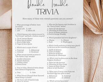 Twins Baby Shower Games, Double Trouble Trivia Game, Twin Baby Shower Trivia, Celebrity Twins, Twins Questions, Editable Canva Template