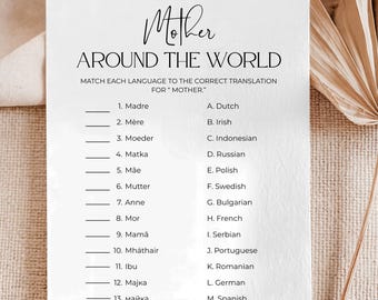Editable Baby Shower Games, Mother Around The World Translation Game, Canva Template