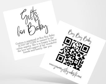 Baby Shower Registry Card with QR Code, Gifts for Baby Invitation Insert, Editable Canva Template