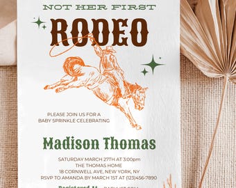 Baby Sprinkle Invitation, Not Her First Rodeo, Western Cowboy Theme Baby Shower ( Canva Template )