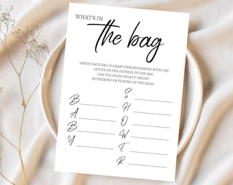 What's In The Bag Baby Shower Game Card Baby Shower Game, Baby Shower Fun, Digital Printable