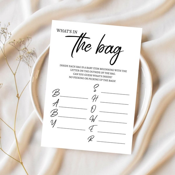 What's In The Bag Baby Shower Game Card Baby Shower Game, Baby Shower Fun, Digital Printable