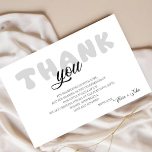Babyparty-Dankeschön-Karte, moderne Dankeschön-Karte Babyparty, Dankeschön-Hinweis zum Drucken von minimalistischen Babypartykarten, bearbeitbare Canva-Vorlage