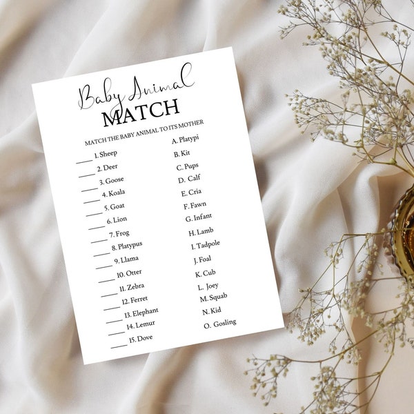 Baby Animal Matching Game, Match The Baby Animal to its Mother , Baby Shower Fun, Digital Printable