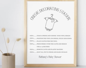 Onesie Decorating Station Sign, Onesie Station, Decorate a Onesie Baby Shower Activity Instructions, Heat Press and Vinyl, Editable Template
