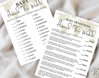 Editable Baby Shower Games, Baby Around The World Duo, Traditions And Translation, Canva Template