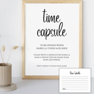 Cápsula del tiempo para baby shower, cartel y tarjeta para baby shower, recuerdo para bebé, mensaje para bebé, nota para bebé, plantilla editable de Canva