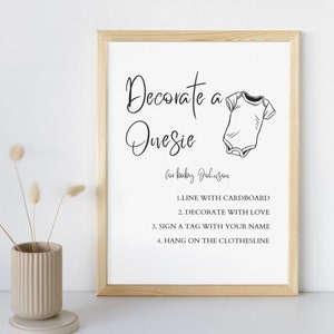 Onesie Station Instructions Baby Shower Sign, Decorate a Onesie Baby Shower Activity, Design a Onesie Making Station Editable Canva Template