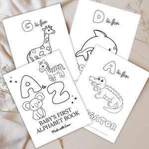 ABC Baby Shower Coloring Book, Digital Download, Animal Coloring Pages, Baby Shower Activity, Baby Keepsake, Baby Shower ABC Book Printable
