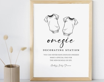Onesie Decorating Station Sign, Decorate a Onesie Baby Shower Activity Instructions, Editable Canva Template