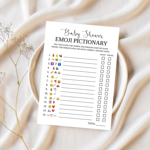 Emoji Pictionary Baby Shower Game, Decode the Emoji's into the Baby-Related Phrases, Digital Printable