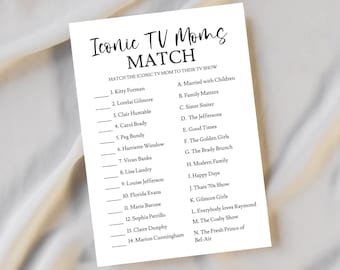 Iconic TV Moms Match, Baby Shower Games, Baby Shower Matching Game, Match Tv Show Moms Game, TV Trivia Game, Instant Download