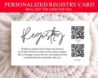 Custom Registry Card with QR Codes, Scan For Gift Registry, Digital Download