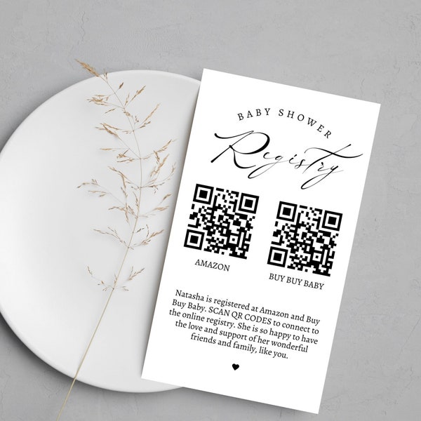 Gifts For Baby, Baby Shower Registry Card, with QR Codes, How to Create a QR code Guide INCLUDED, Editable Digital Template