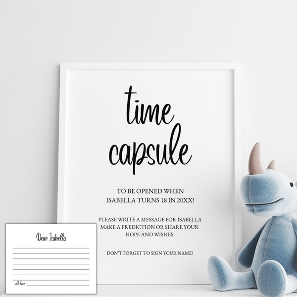 Baby Shower Time Capsule Sign and Card, Write a Message for Baby to be opened on 18th Birthday, Shower Keepsake, Canva Editable Template