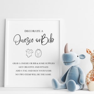 Dekorieren Sie ein Onesie- oder Lätzchen-Babyparty-Aktivitätsschild, dekorieren Sie ein Onesie-Stationsschild, entwerfen Sie einen Onesie, ein Onesie-Stationsschild, eine bearbeitbare Vorlage