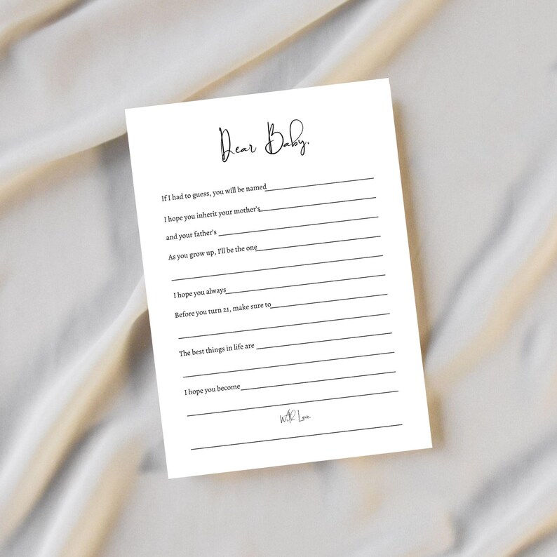 Dear Baby Baby Shower Activity, Wishes for Baby Activity Card