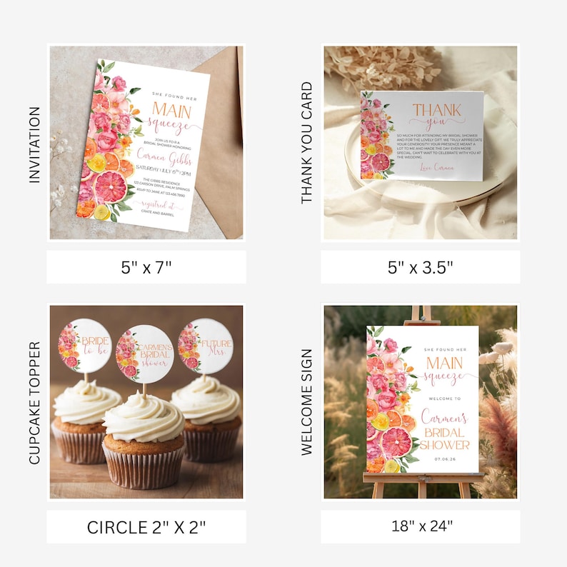 She Found Her Main Squeeze Bridal Shower Bundle, Citrus Theme Canva ...