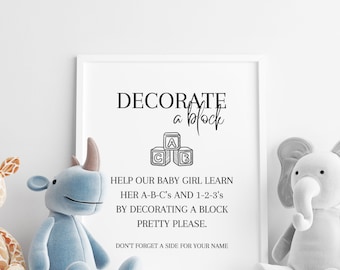 Decorate a Block Baby Shower Activity, Decorate Baby's First ABC Blocks, Baby Shower Keepsake, Digital Canva Editable Template