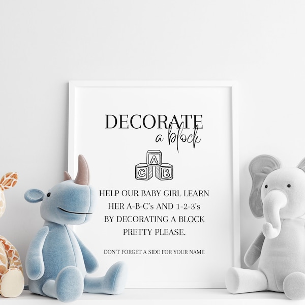 Decorate a Block Baby Shower Activity, Decorate Baby's First ABC Blocks, Baby Shower Keepsake, Digital Canva Editable Template