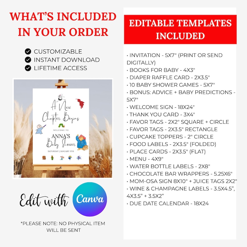 Storybook Baby Shower Bundle, A New Chapter Begins, Editable Canva Template Digital Download image 2