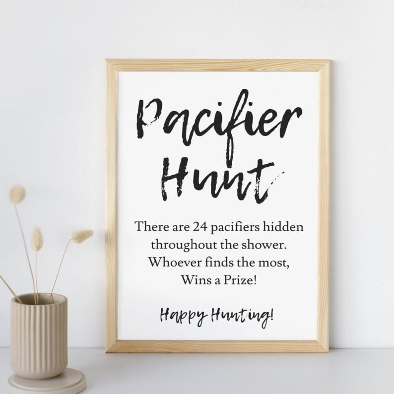 Pacifier Hunt Baby Shower Game Sign, Hidden Pacifier Game, Find the ...