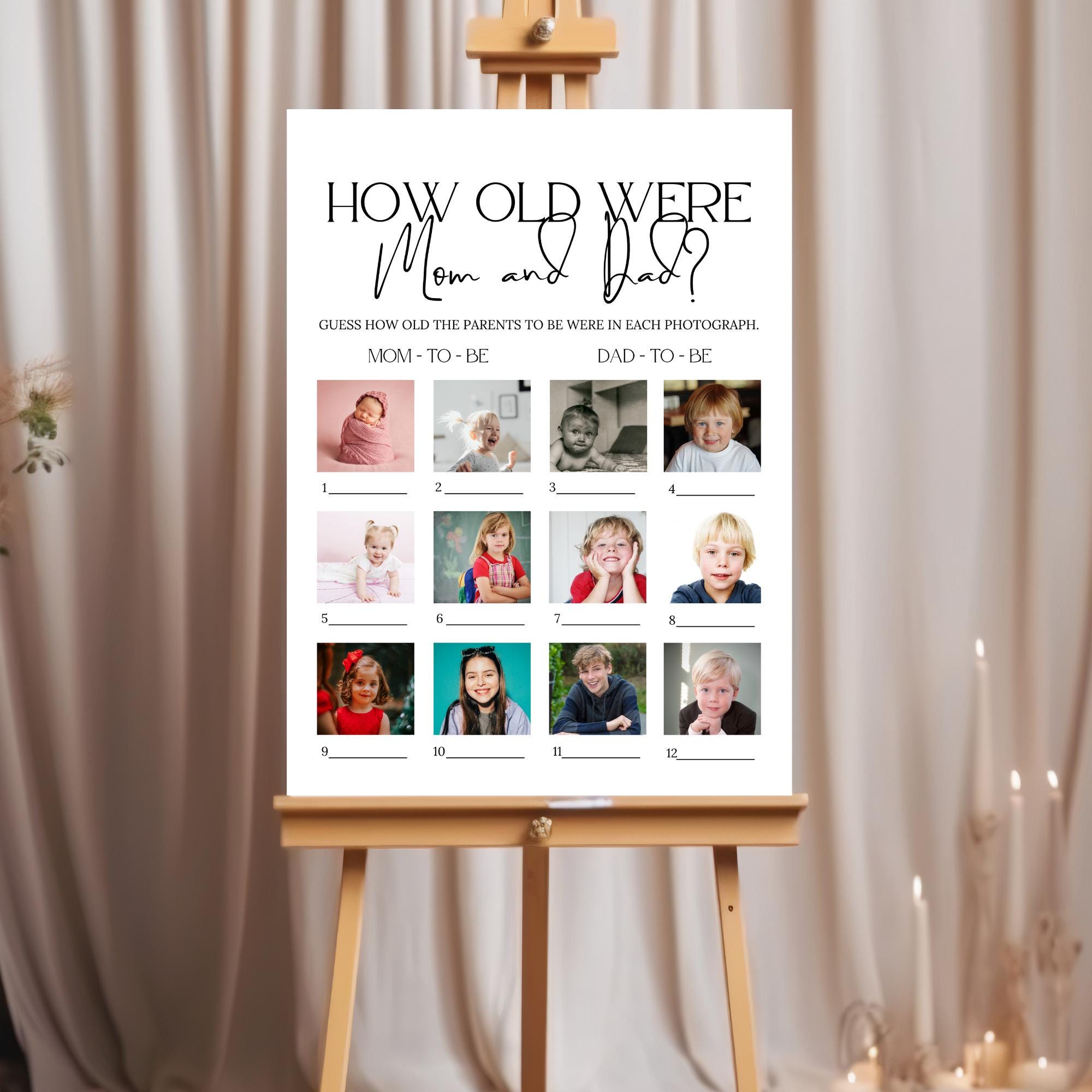 Printable Baby Shower Games, How Old Were Mom and Dad, Baby Photo Game ...
