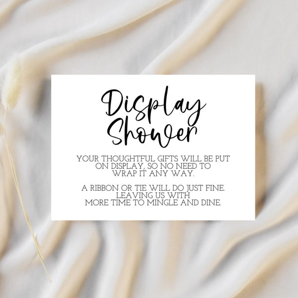 Display Shower Card an Unwrapped Gift request, No Gift Wrap Card, a Request for your Guest Editable Printable Template